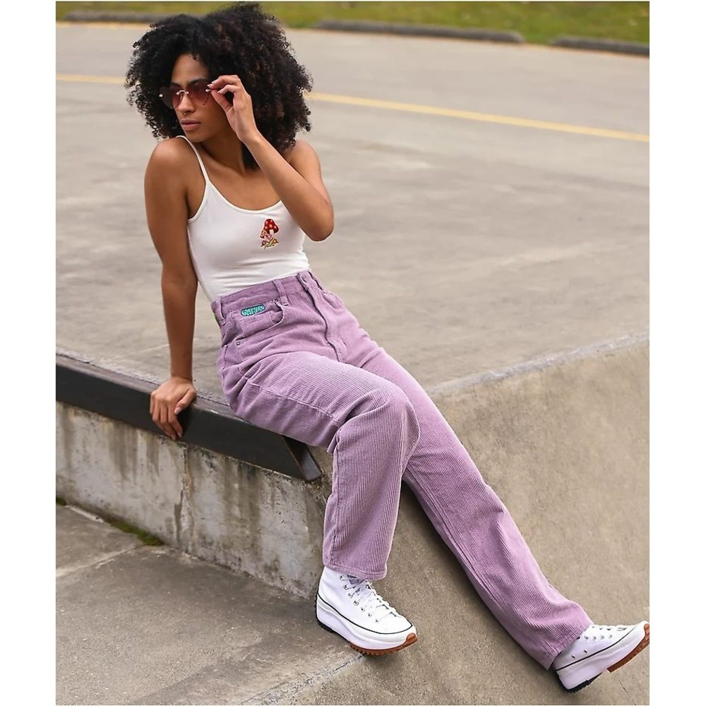 EMPYRE Tori Corduroy Skate Pants Womens 0 Purple High Rise Straight Leg Y2K